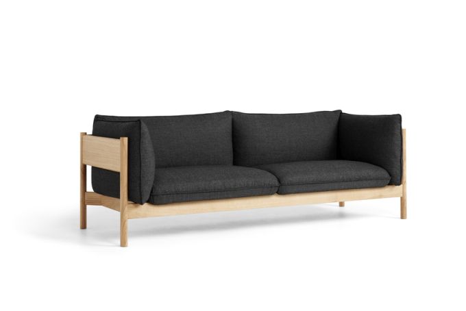 Arbour Eco 3-Sitzer Sofa von Hay mit grauem Bezug und geöltem Eichengestell.