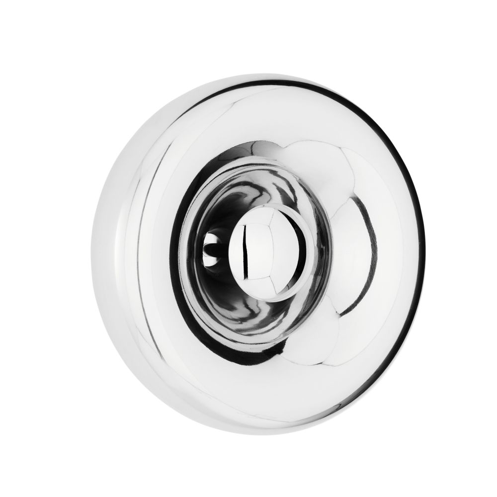 Nahaufnahme der runden Tom Dixon Void Surface LED-Wandleuchte in Chrom, modernes Design.