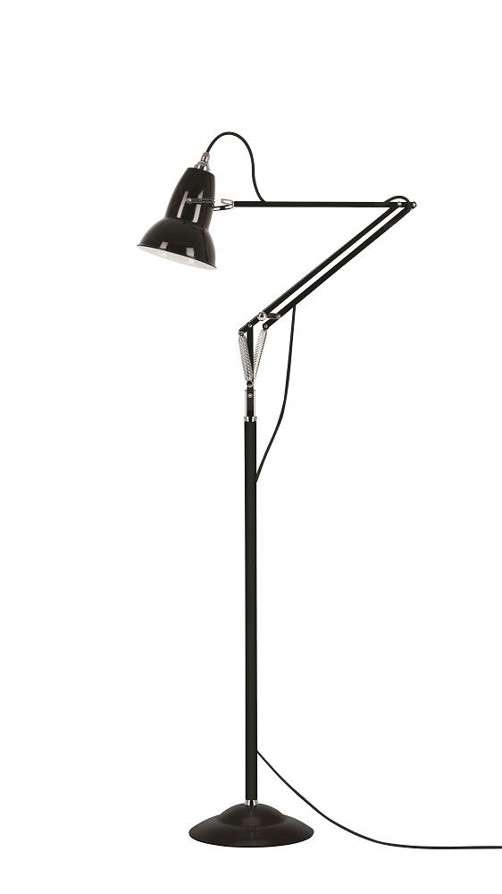 Schwarze Anglepoise Original 1227 Stehleuchte mit verstellbarem Arm und Lampenschirm für Wohnzimmer und Büro.