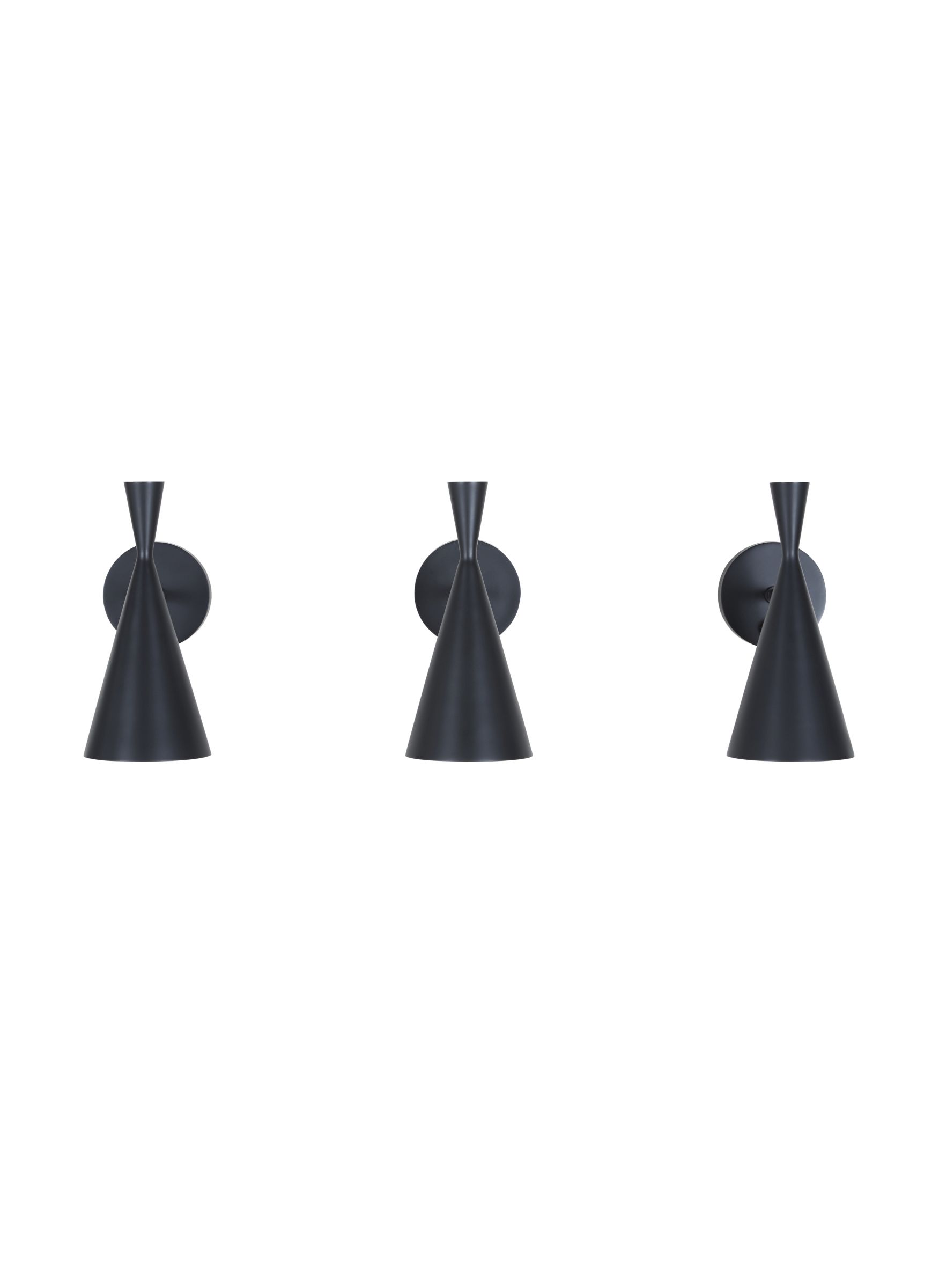 Drei schwarze Tom Dixon Beat Wandleuchten EINZELSTÜCK, Kegelform, modernes Design, Innenbeleuchtung.