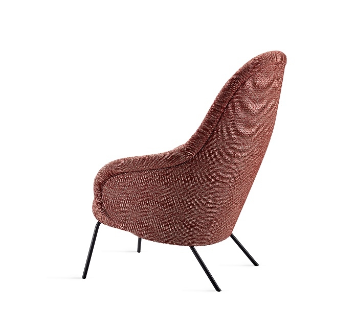 Ona Lounge Chair High Sessel, roter Stoffbezug, schwarzes Metallgestell, Freifrau Manufaktur. Design Sessel.