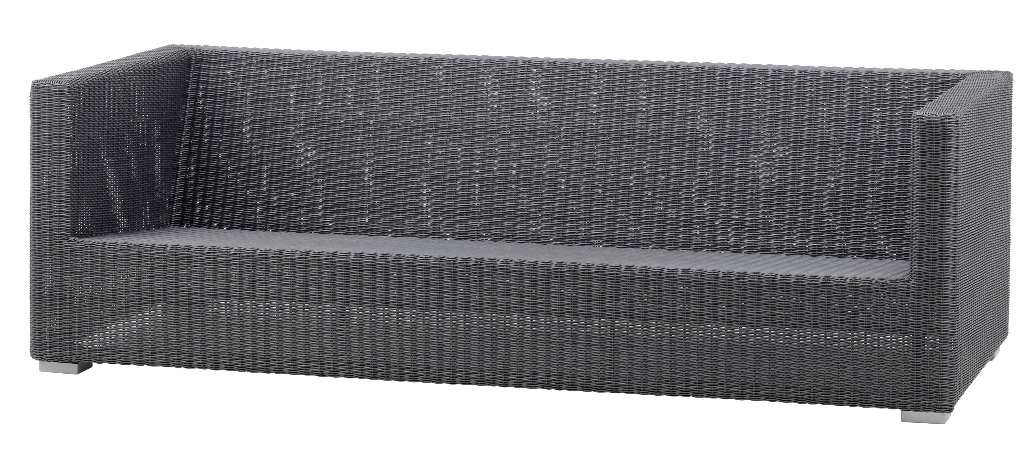 Chester Sofa: Graphitfarbenes 3-Sitzer Gartensofa aus Rattan von Cane-Line für den Außenbereich.