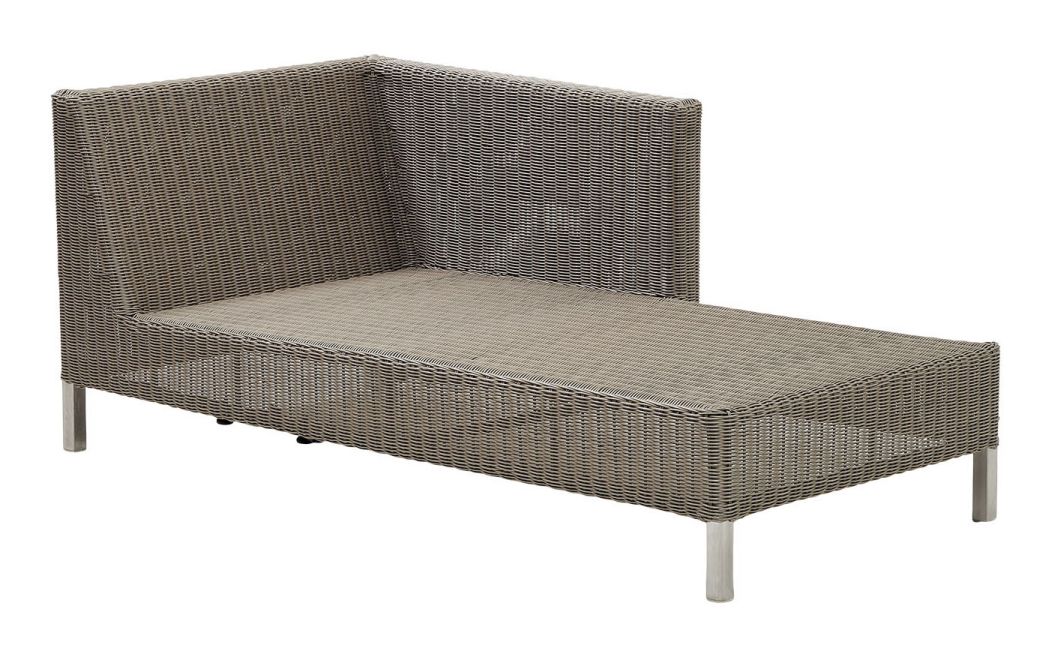Connect Chaiselongue Modulsofa von Cane-Line, linke Ausführung, aus wetterfestem Rattan mit Aluminiumbeinen.
