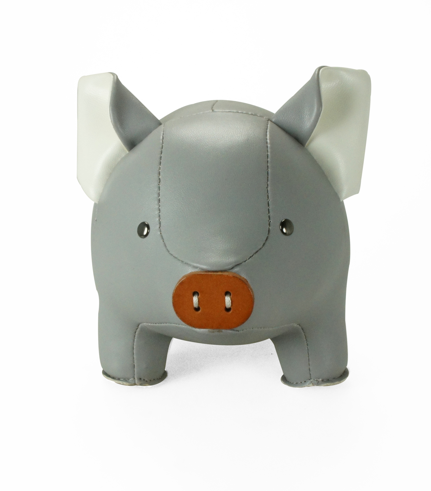 Buchstütze Züny Schwein, grau-weiß, aus Kunstleder. Dekorative Buchstütze für Kinderzimmer und Wohnzimmer.