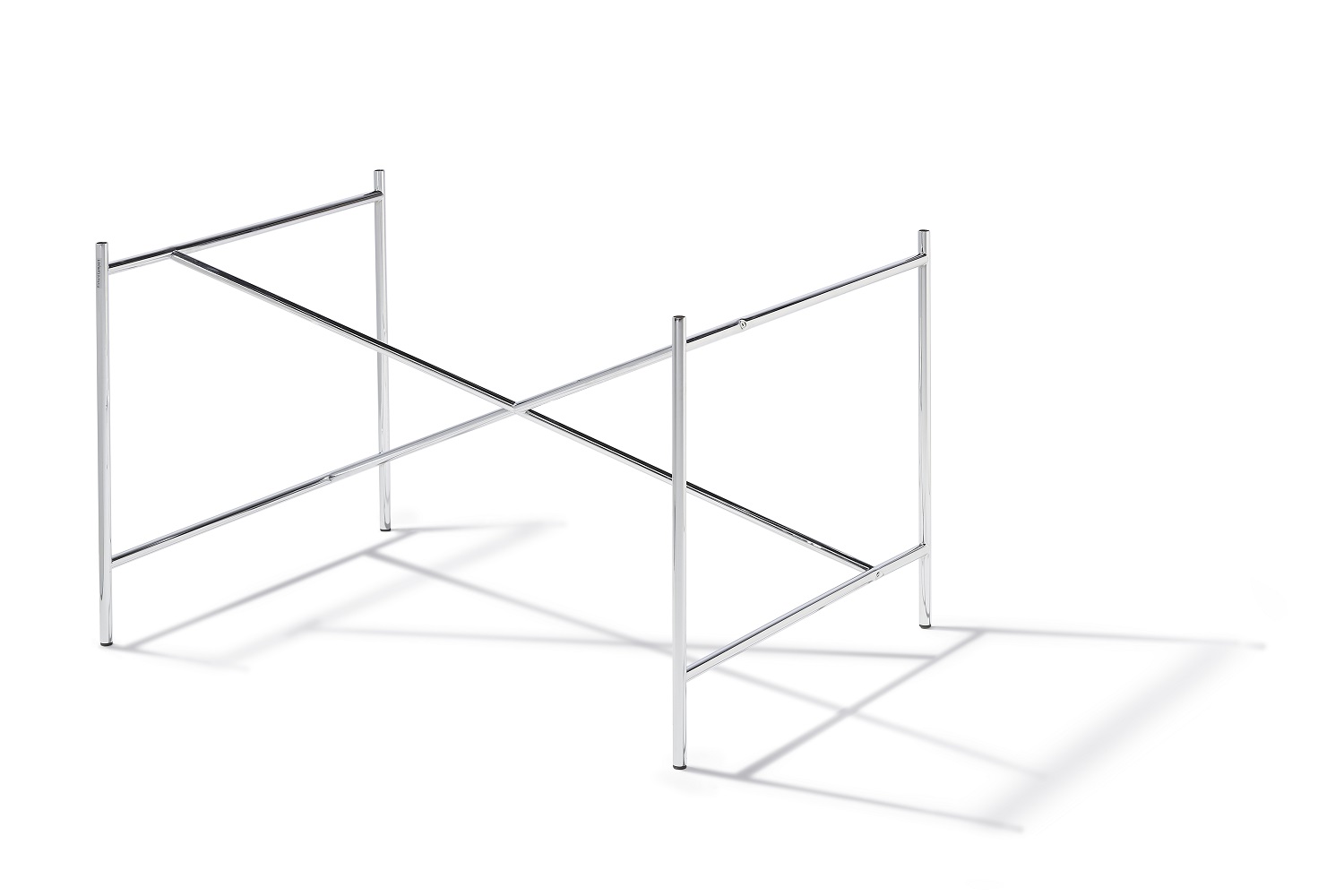 Eiermann Tischgestell mit Kreuzstreben in Chrom, modernes Design für Schreibtische und Tische.