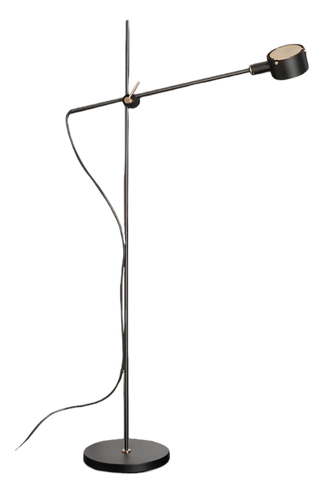 Schwarze G.O. 352 Stehleuchte von Oluce mit verstellbarem Arm und rundem Fuß. Moderne Innenbeleuchtung.