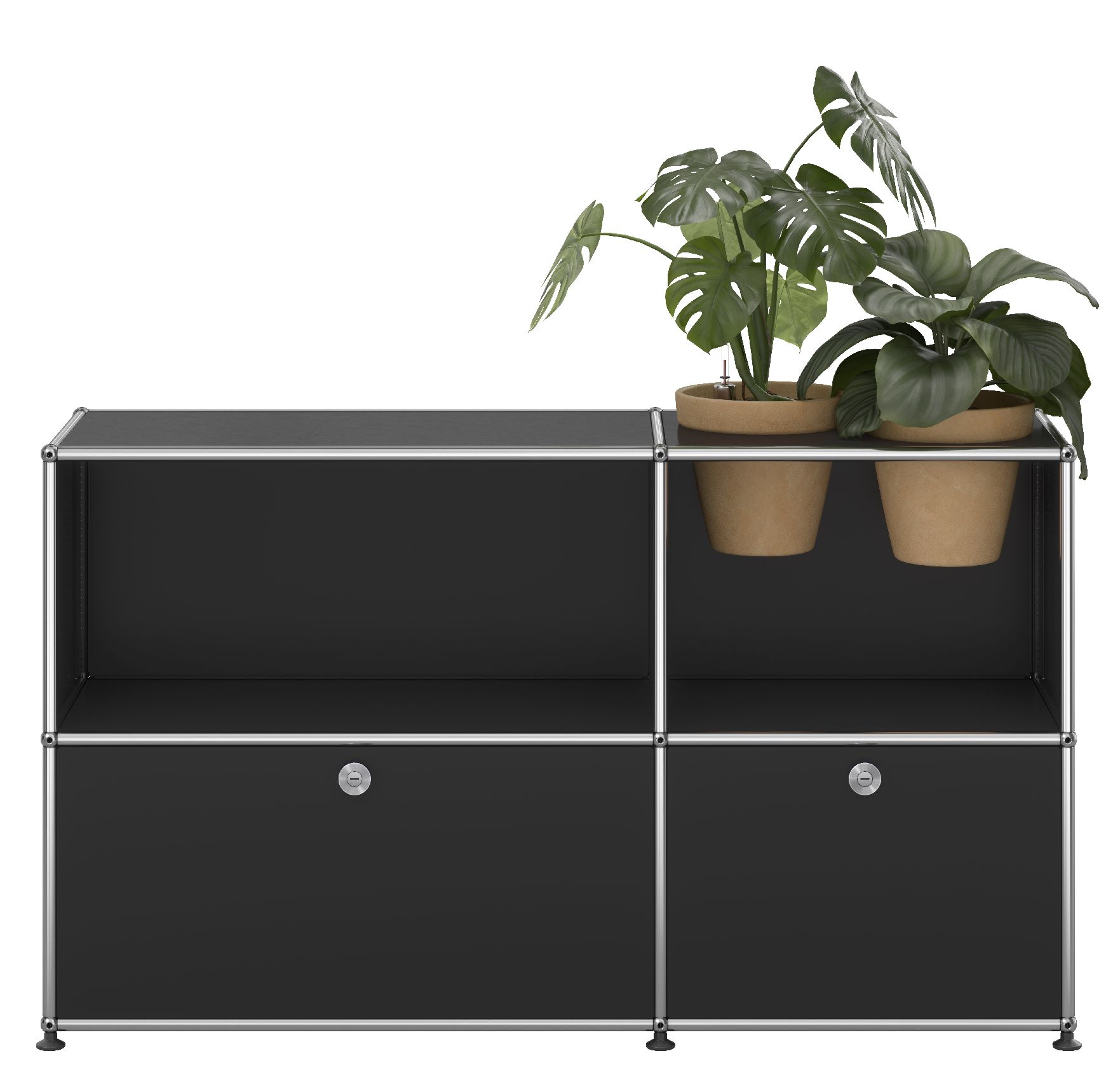 USM Haller Sideboard M57 mit Klapptüren und Pflanzeneinsatz QUICK SHIP Graphitschwarz