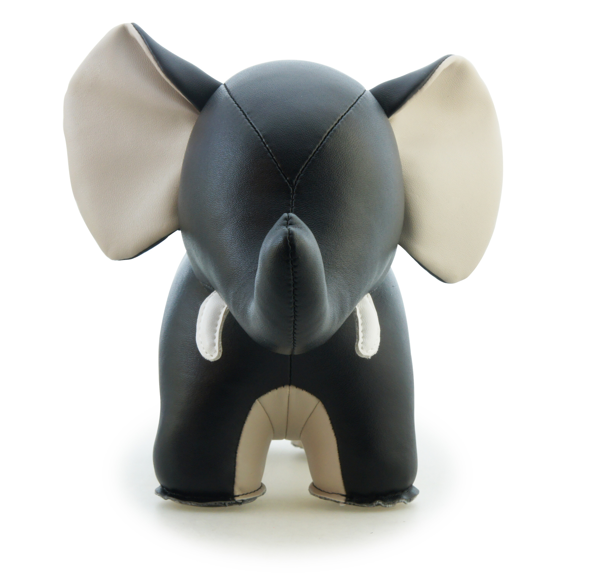 Schwarze Elefanten-Buchstütze "Abby II" von Züny aus Kunstleder, ideal für Kinderzimmer und Bücherregale.