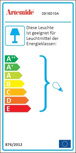 Energielabel der Artemide Mesmeri Wandleuchte in Weiß, Energieeffizienz von A++ bis E.