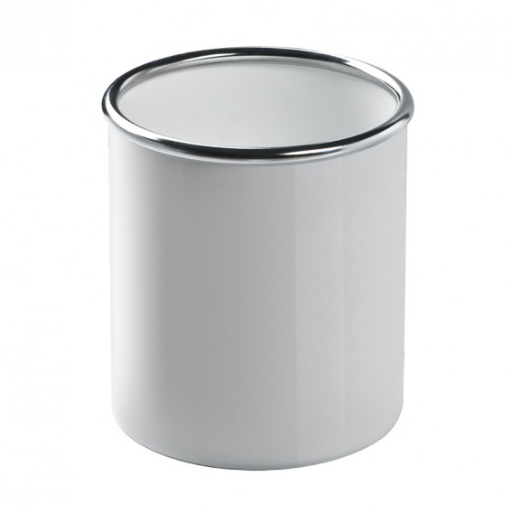 Weißer Colmo Papierkorb von Rexite mit silbernem Rand, ideal für Büro und Zuhause.