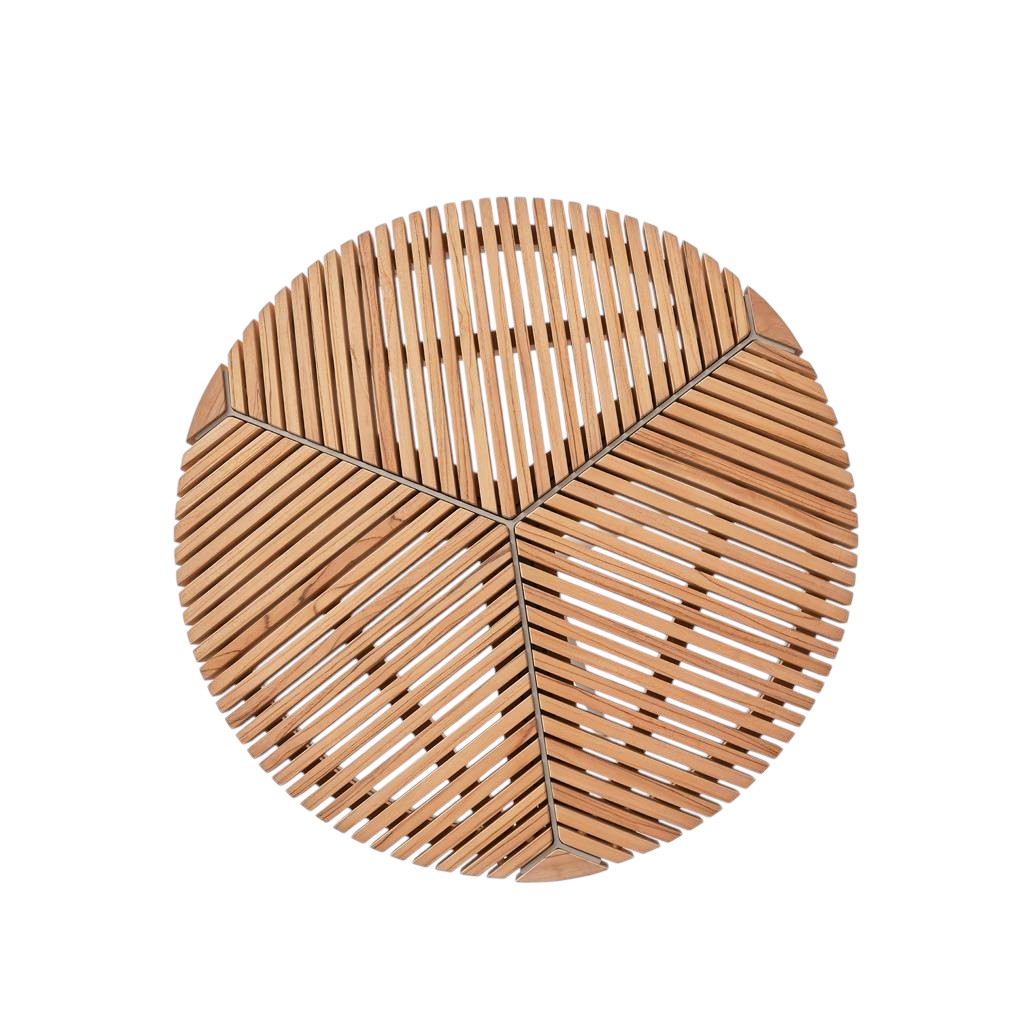 Draufsicht: Lagrasse Outdoor Tischplatte aus Holzlatten für Café oder Garten.