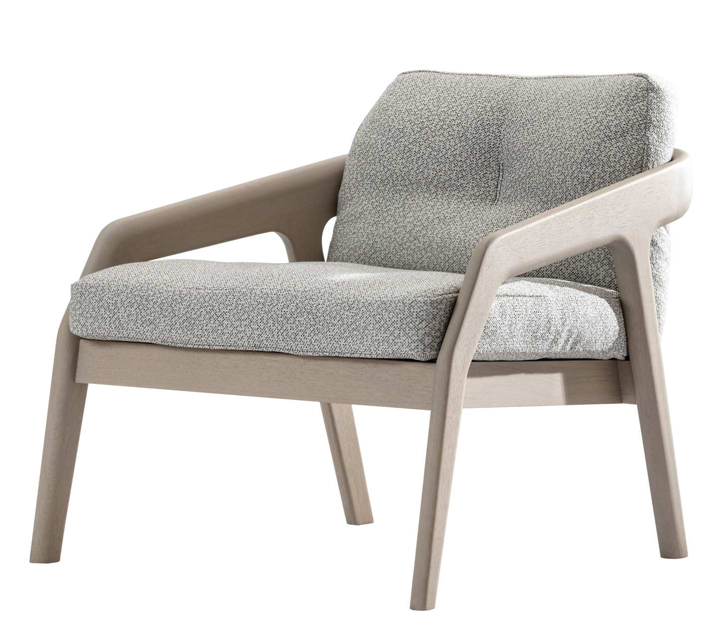 Friday 1 Sessel Zeitraum: Grauer Stoffbezug, Holzrahmen, moderner Lounge Sessel für Wohnzimmer.