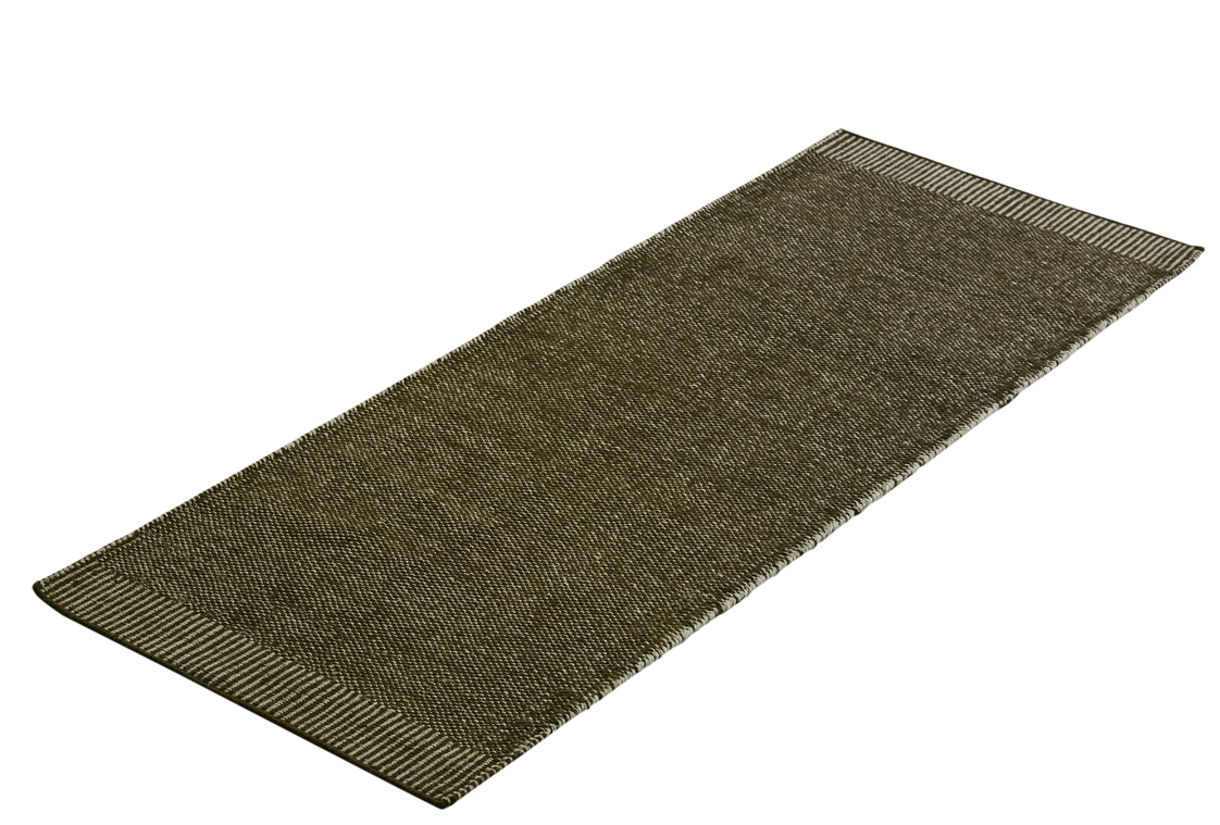 Rombo Teppich in Moosgrün, 75x200 cm. Moderner Läufer für Flur oder Wohnzimmer.