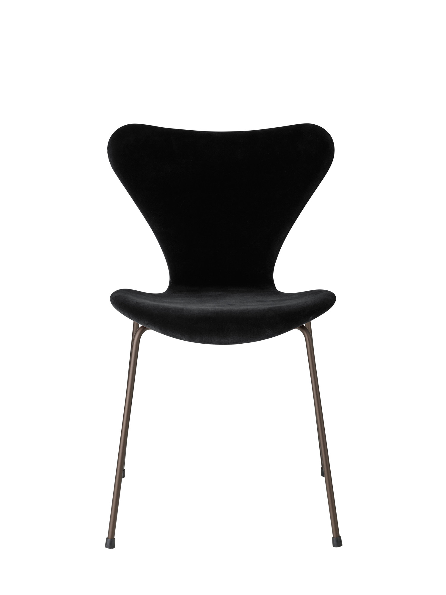 Schwarzer Series 7 Stuhl mit Samtbezug von Fritz Hansen. Designstuhl mit Stahlbeinen.