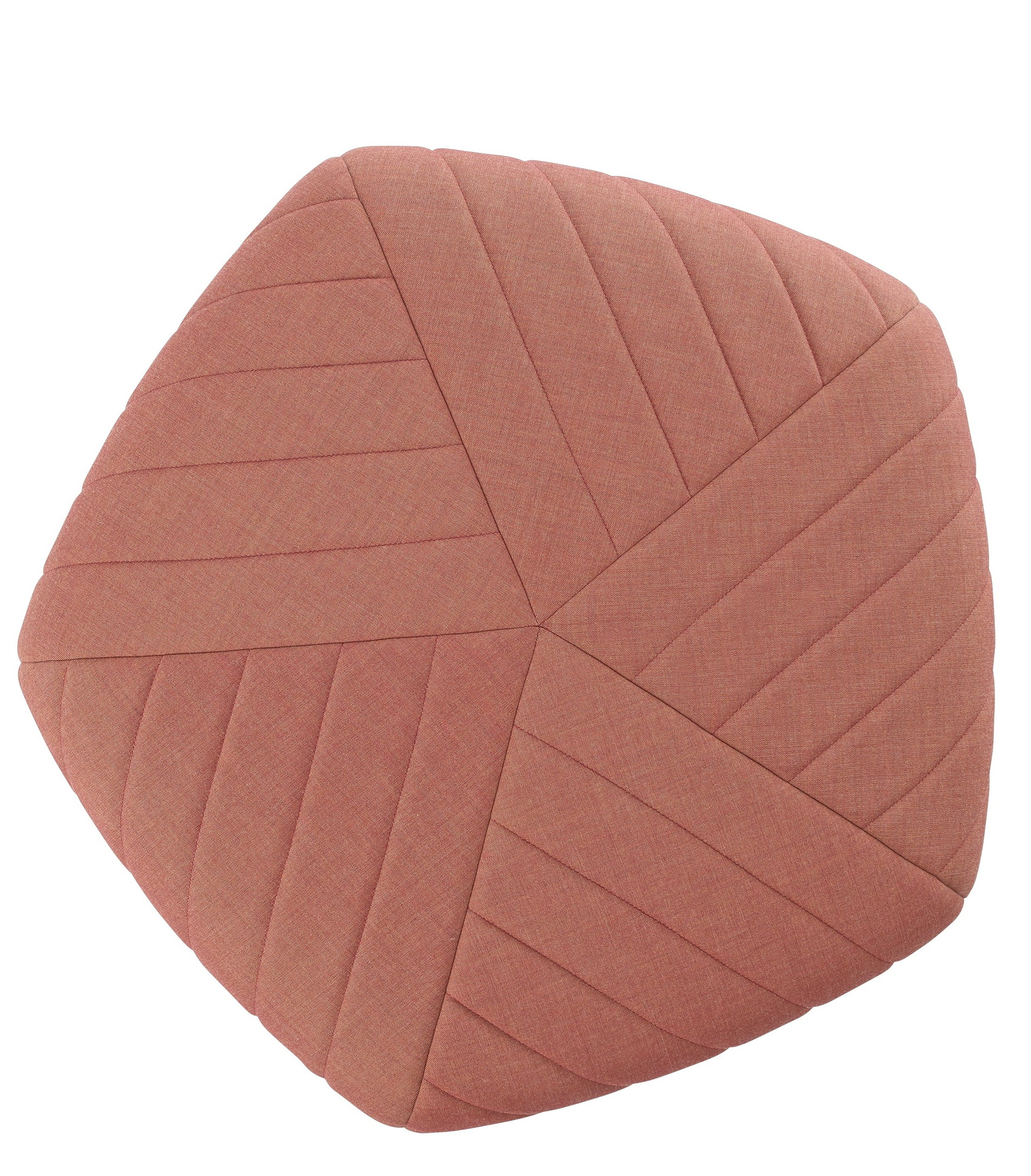 Nahaufnahme des Muuto Five Pouf Sitzkissens in Terrakotta mit gestepptem Muster. Bequemes Bodenkissen für Wohnzimmer.