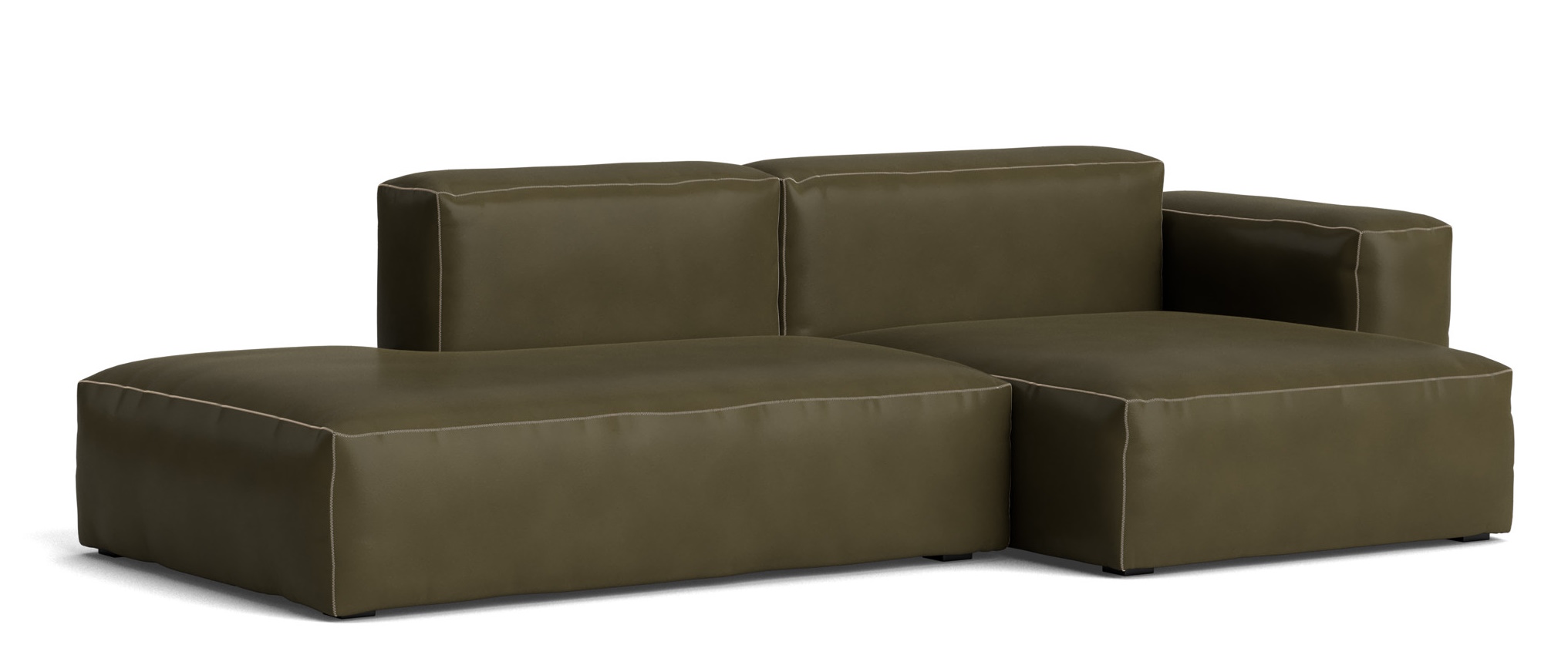 Mags Soft Sofa Low 2,5-Sitzer Combination 3 mit Armlehne rechts Hay Leder Sense Forest mit Beige Naht
