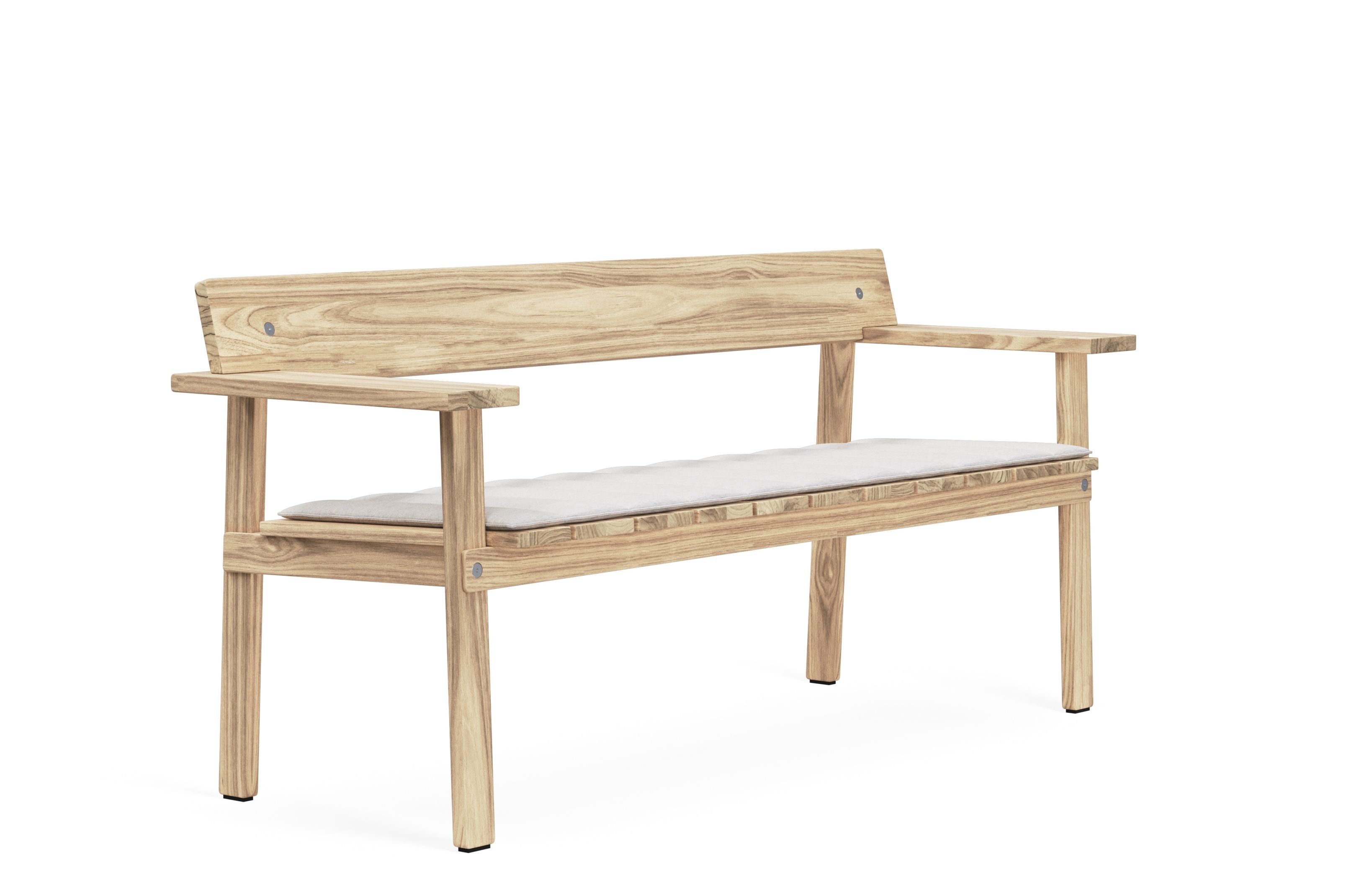 CU GL101 Timbur Kissen auf Carl Hansen Bank. Holzbank mit Armlehnen und hellem Sitzkissen.