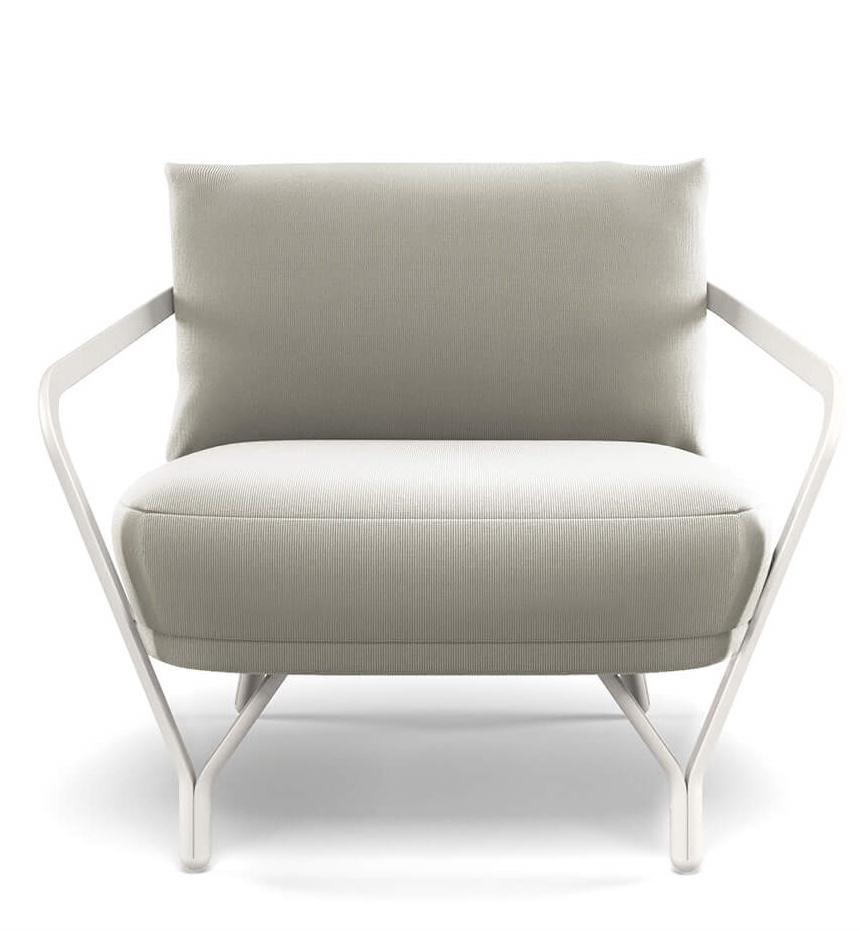 Angel Lounge Chair Sessel von Emu für den Außenbereich in Beige mit weißem Gestell.