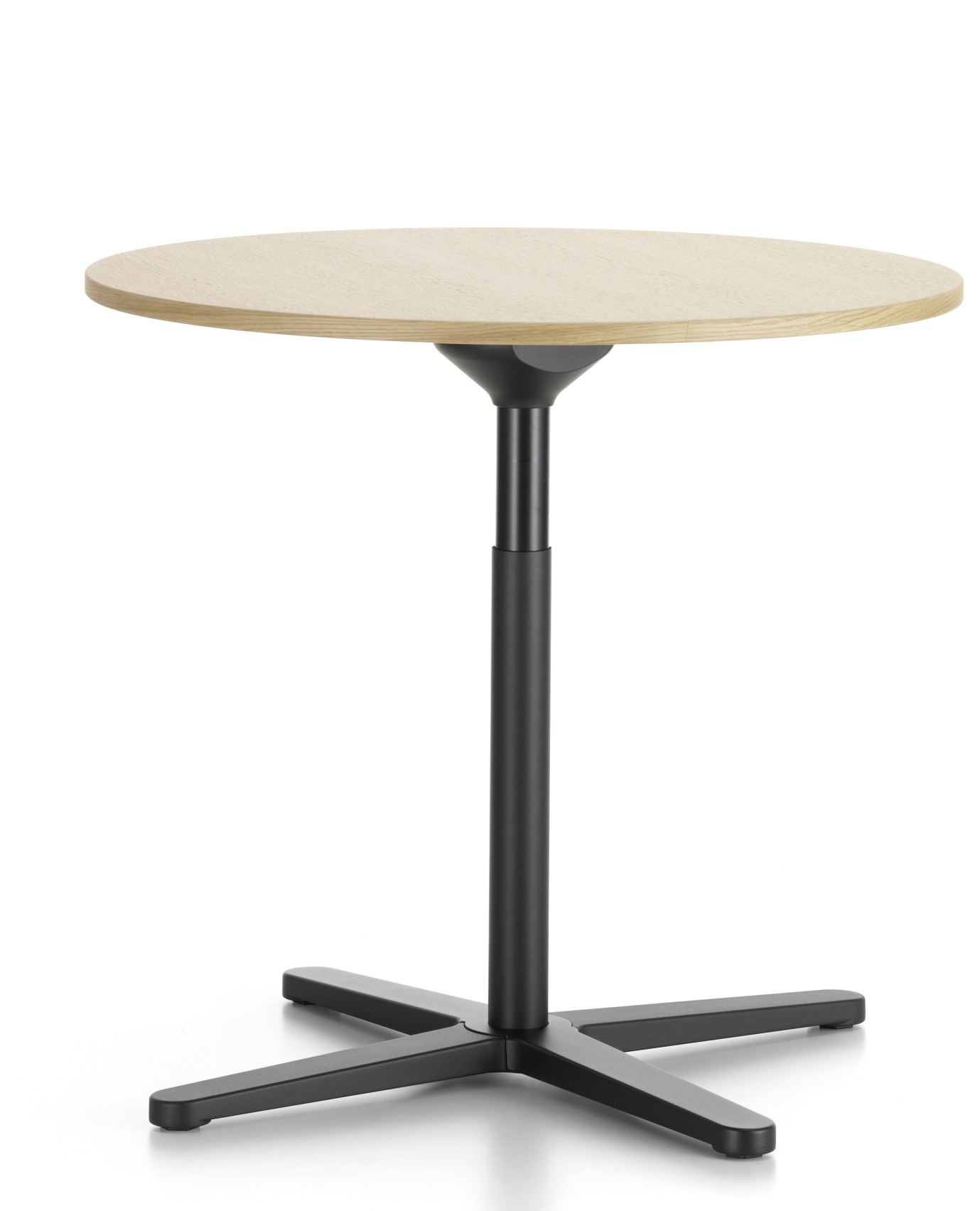 Runder, heller Vitra Tisch mit schwarzem Fuß, ideal als Beistelltisch oder Bistrotisch.