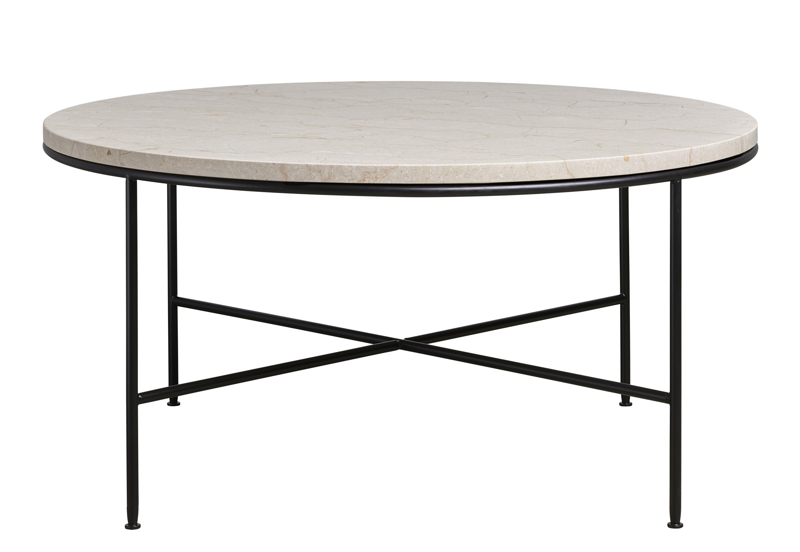 Runder Couchtisch mit Marmorplatte und schwarzem Metallgestell, Design von Fritz Hansen.
