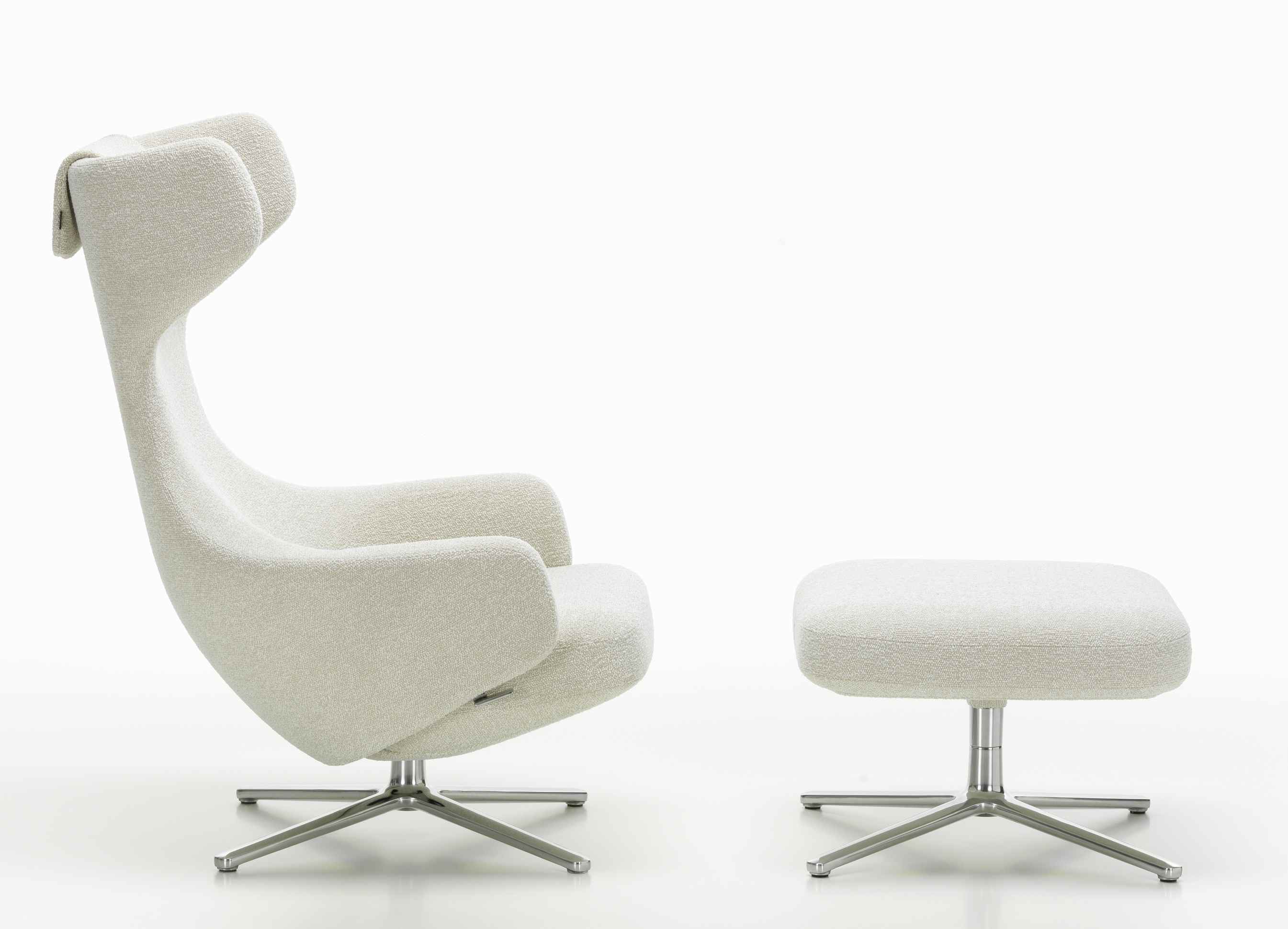 Grand Repos Sessel  + Ottoman Vitra Poliert Nubia Elfenbein / Perle