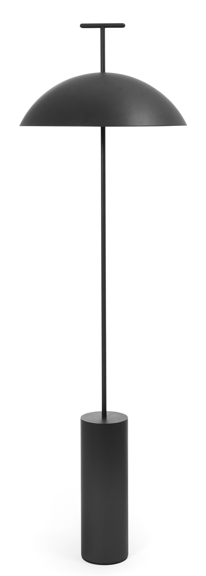 Schwarze Geen-A Stehleuchte von Kartell mit rundem Lampenschirm und zylindrischem Fuß. Moderne Innenleuchte.