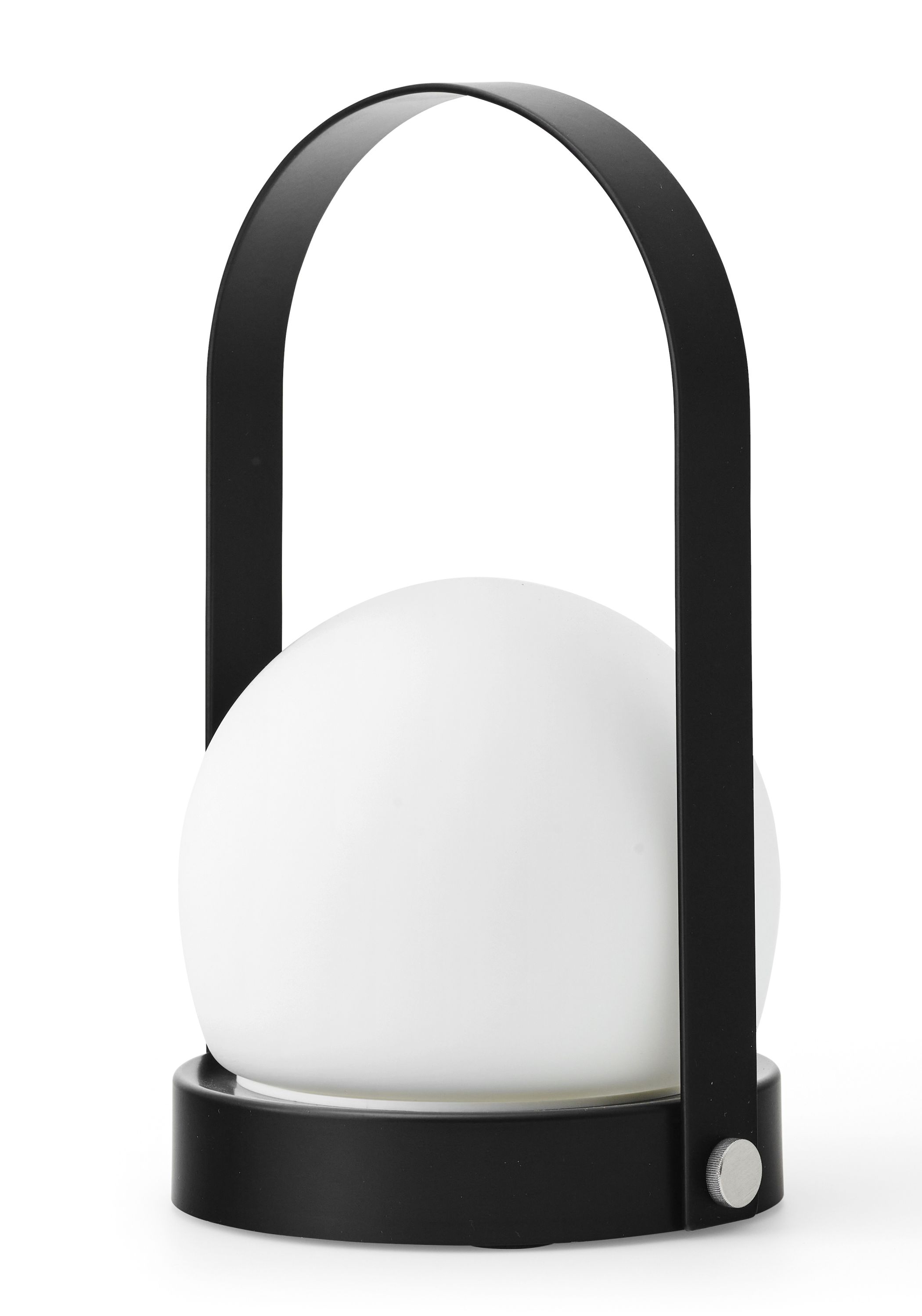 Weiße Carrie Tischleuchte mit schwarzem Tragegriff, tragbare Akkuleuchte für den Innen- und Außenbereich.