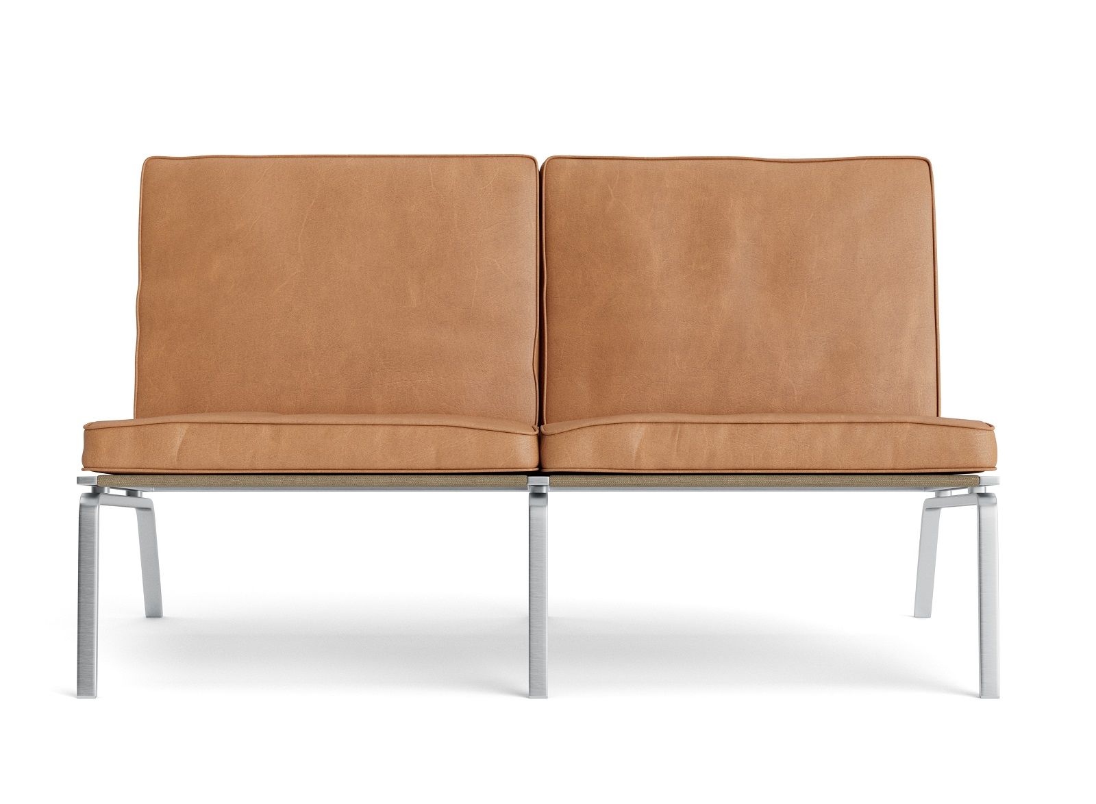 NORR11 Man Couch 2-Sitzer Sofa in braunem Leder mit minimalistischem Metallgestell.