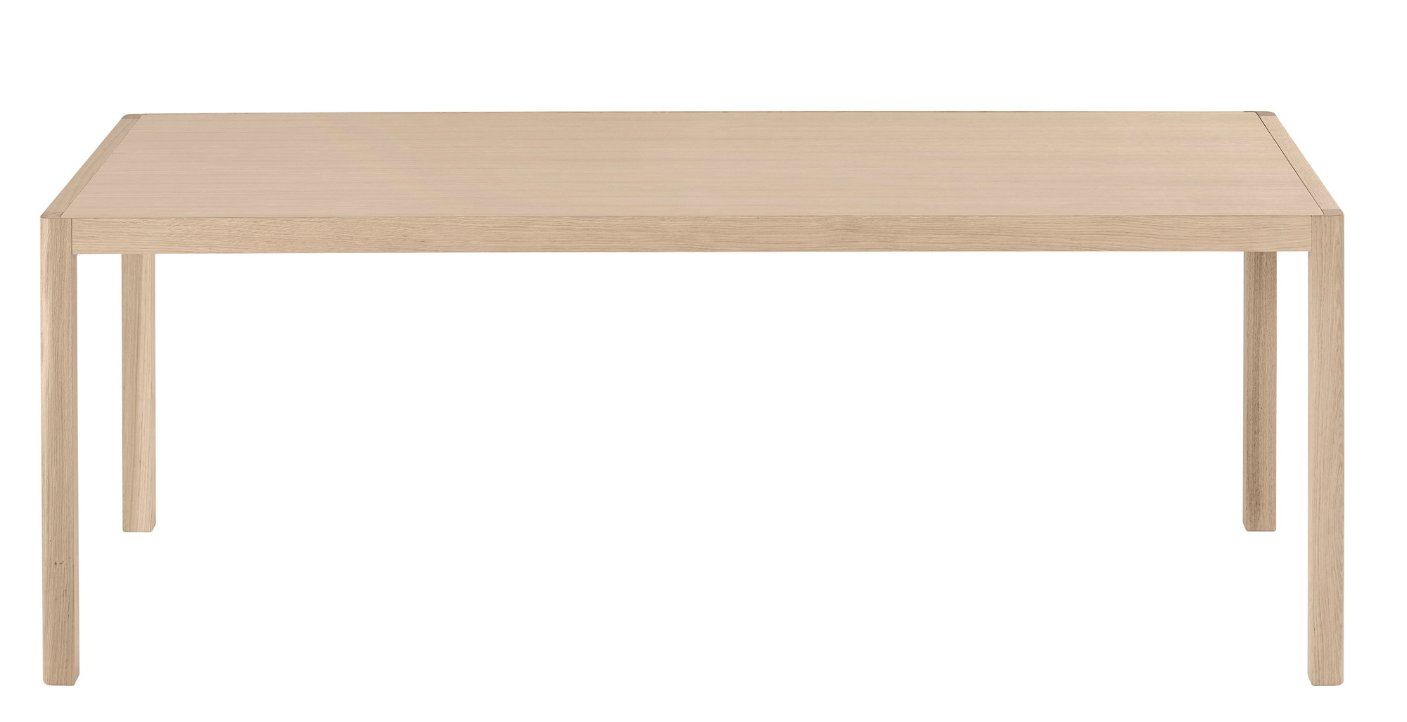 Workshop Table Tisch von Muuto aus hellem Eichenholz, rechteckige Tischplatte und vier Tischbeine.