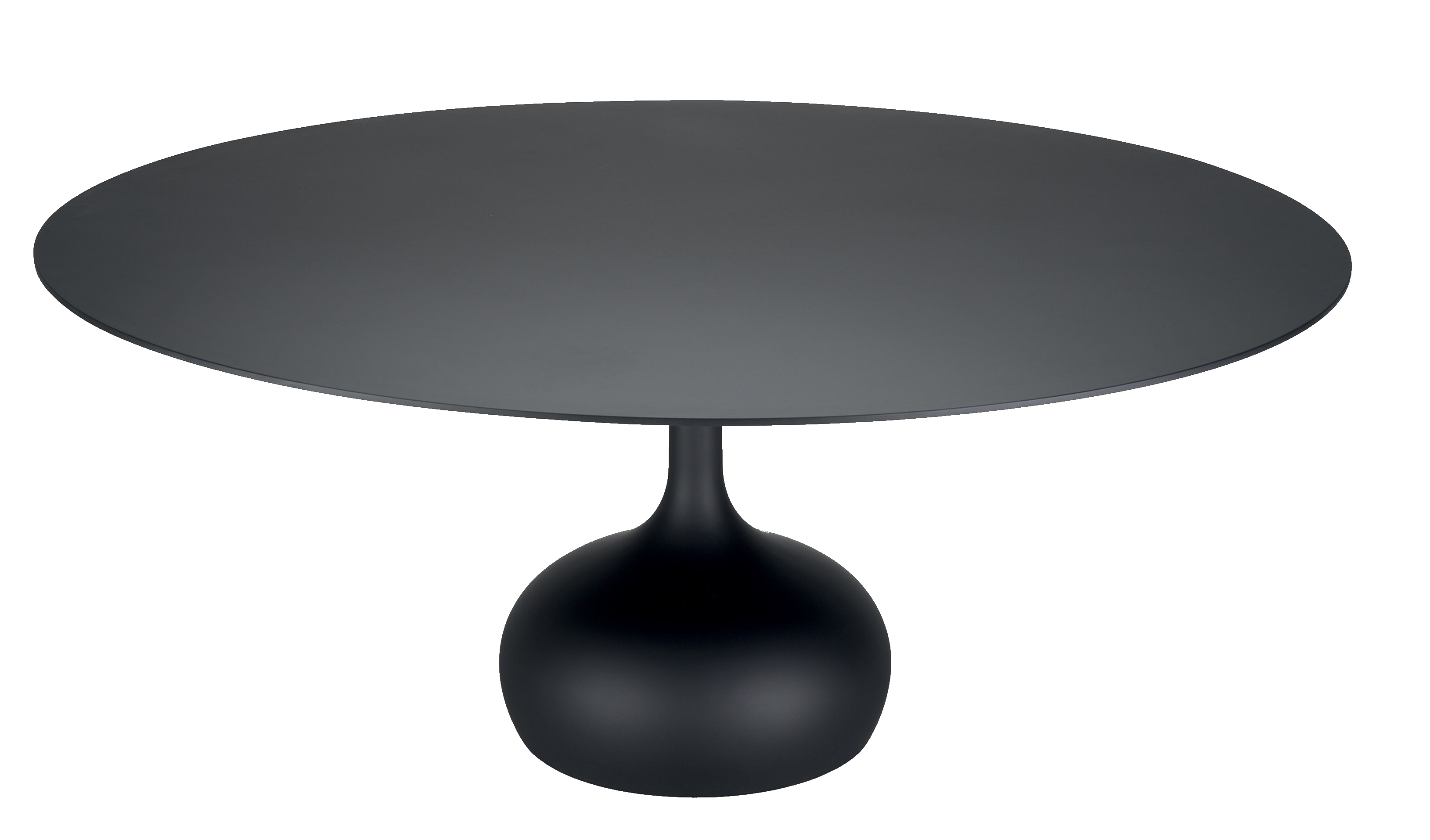 Schwarzer Saen Esstisch mit runder Tischplatte und außergewöhnlichem, kugelförmigem Fuß. Moderner Esstisch für Esszimmer.