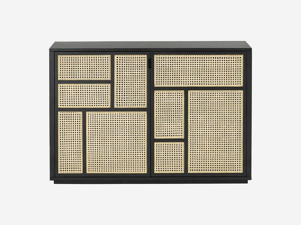 Schwarzes Air Sideboard von Design House Stockholm mit Rattanfronten für Wohnzimmer und Esszimmer.
