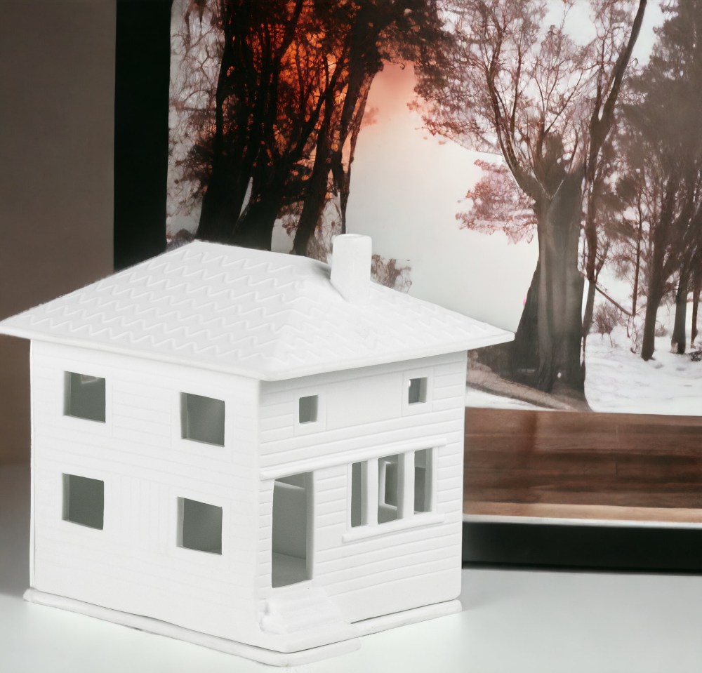 Weißes Lichthaus Stadtvilla von Räder, detailreiche Keramik-Dekoration für stimmungsvolle Beleuchtung im Innenbereich.