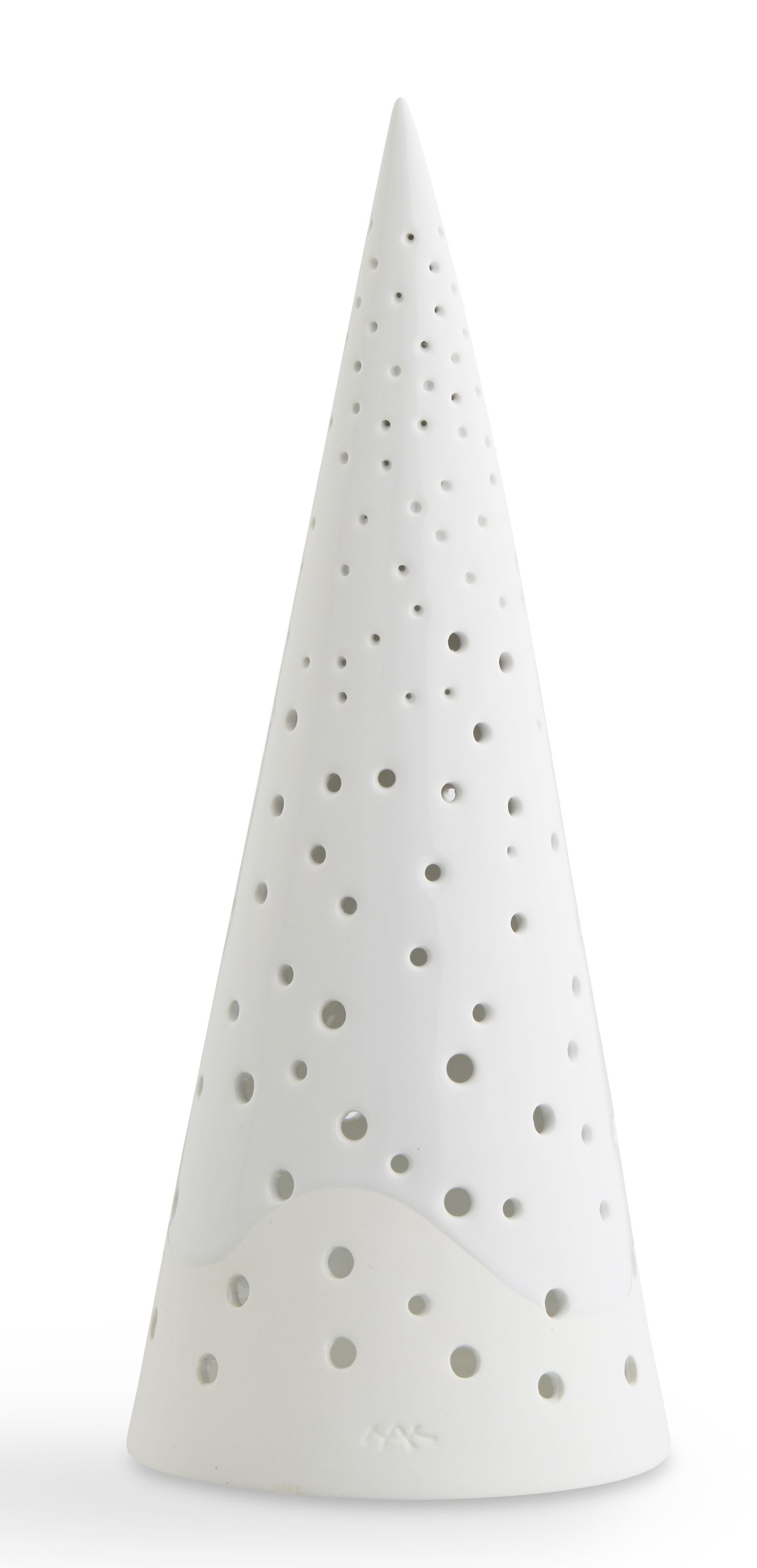 Schneeweißer, kegelförmiger Nobili Teelichthalter von Kähler mit filigranen Löchern für stimmungsvolles Licht.