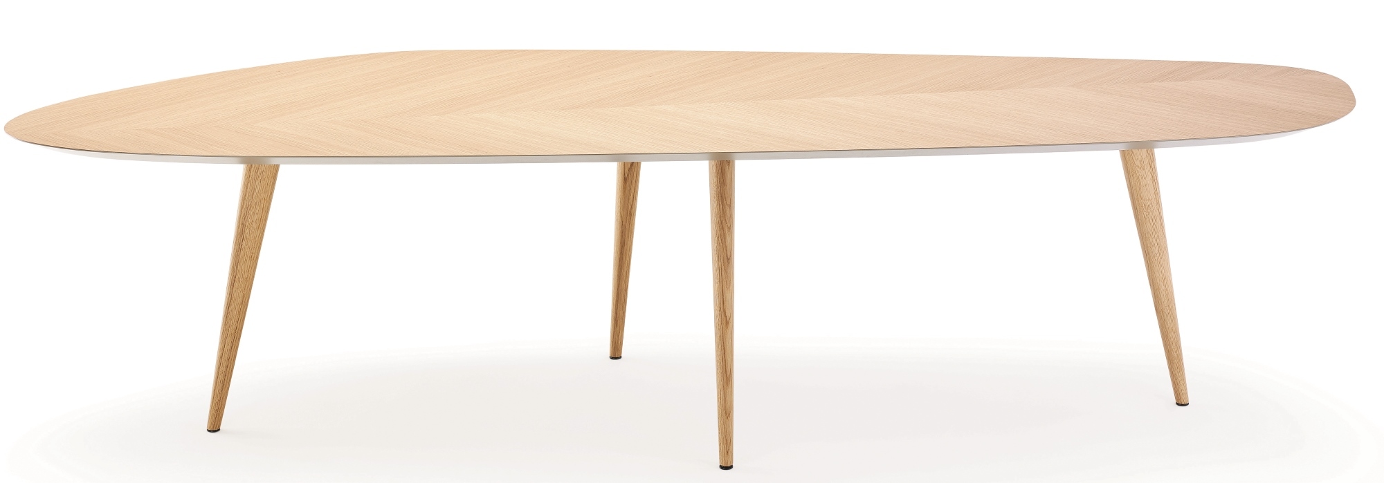 Zanotta Tweed Tisch mit hellbrauner Tischplatte in Holzoptik und vier Holzbeinen.