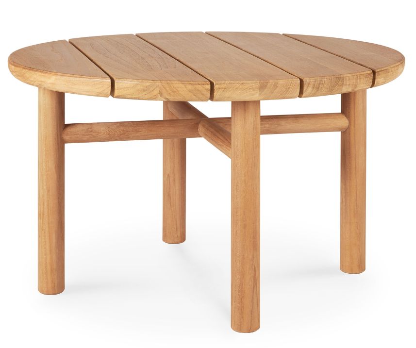 Runder Quatro Teak Beistelltisch von Ethnicraft für den Außenbereich, aus massivem Teakholz.