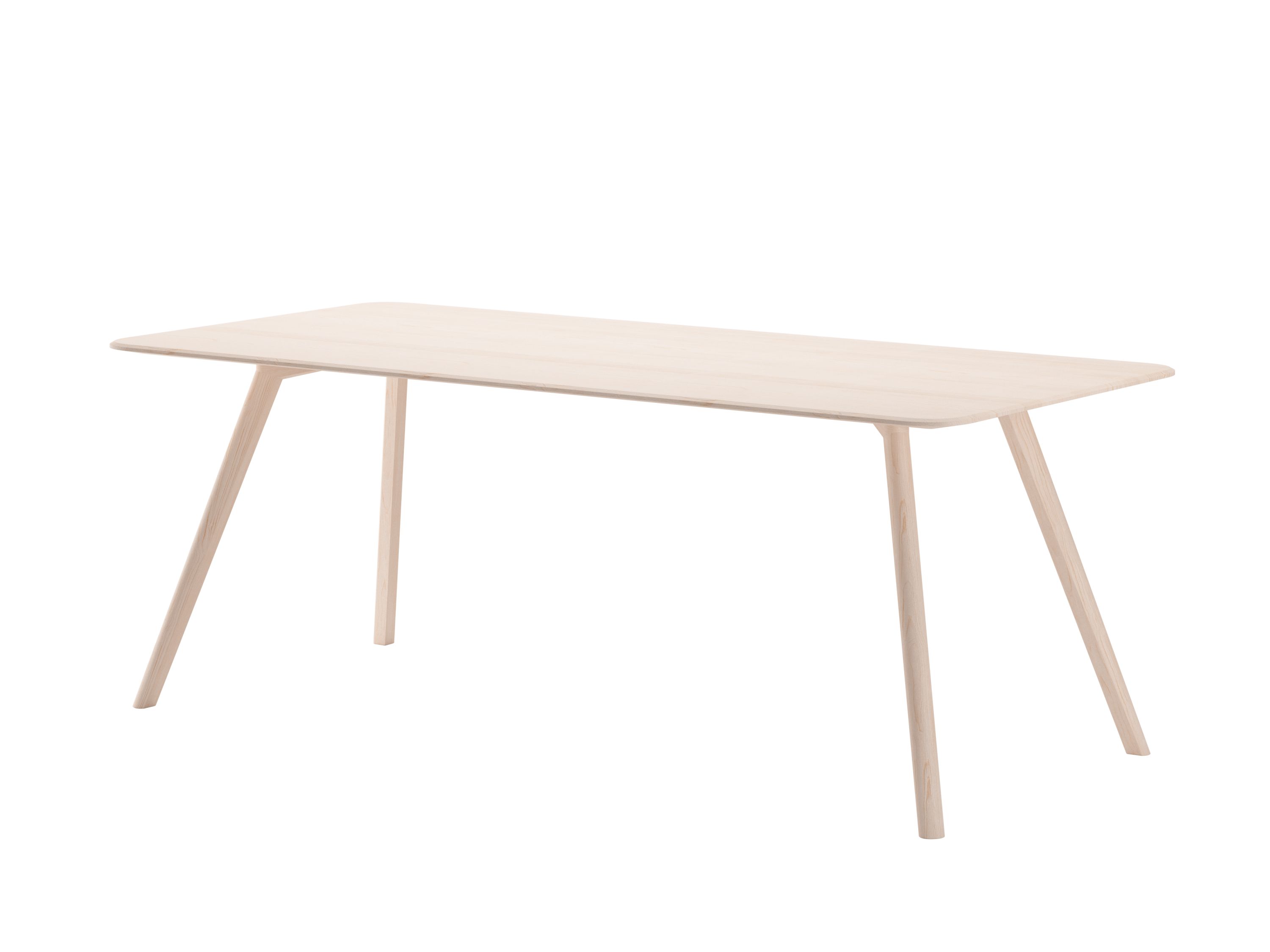 Heller MEYER Tisch mit rechteckiger Tischplatte und vier Holzbeinen, geeignet für den Außenbereich.