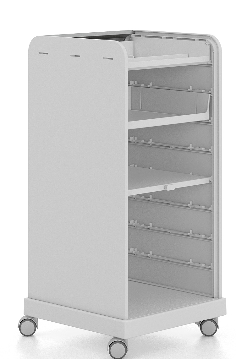 Weißer Vitra Follow Me Rollcontainer mit mehreren Fächern und Rollen für Büro und Homeoffice.