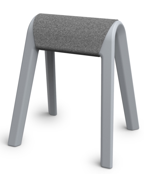 Anthrazitfarbene Wilkhahn Sitzauflage Programm 204 mit vier Beinen und grauem Bezug.