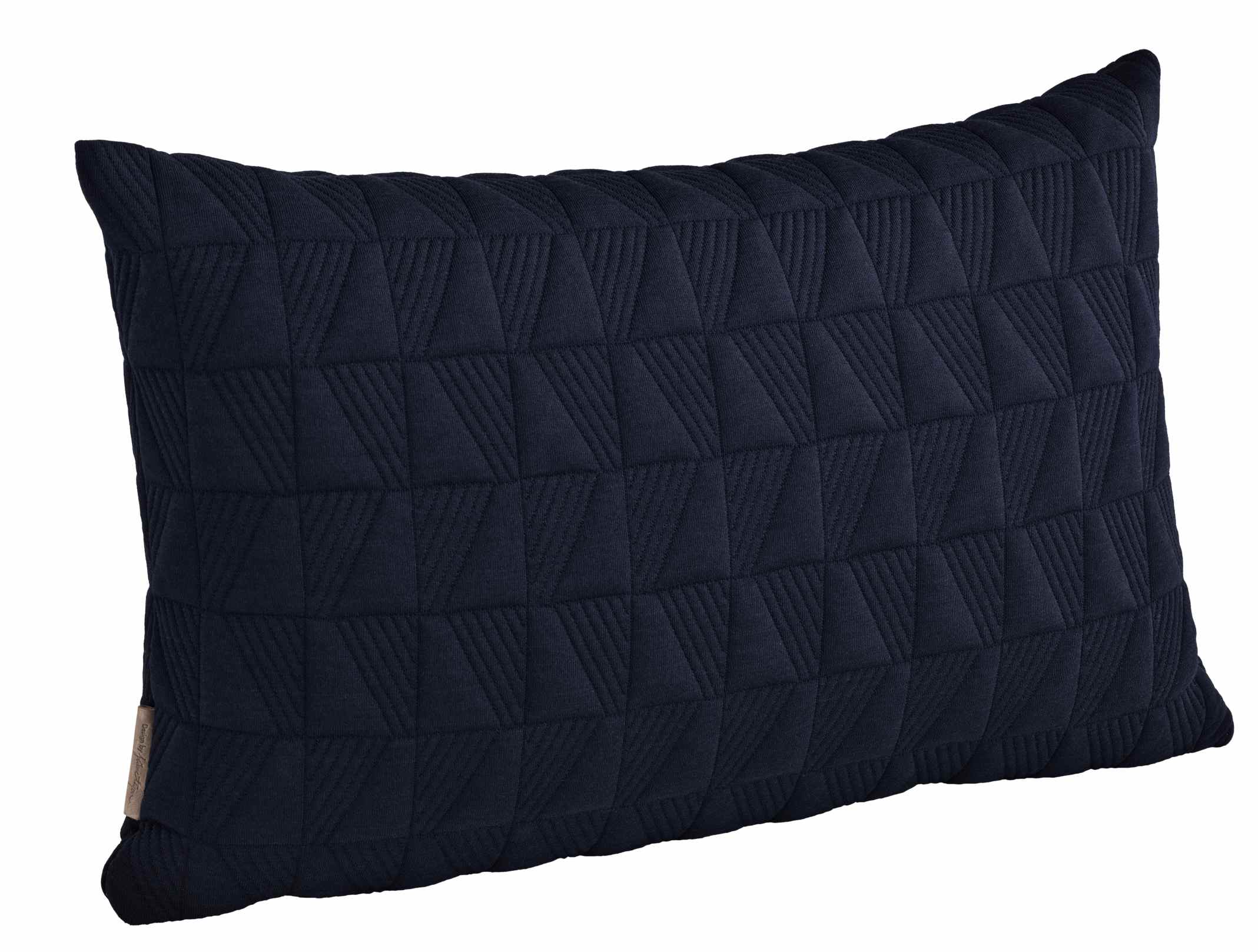 Rechteckiges Vertigo Kissen von Arne Jacobsen für Fritz Hansen in Mitternachtsblau mit geometrischem Muster.