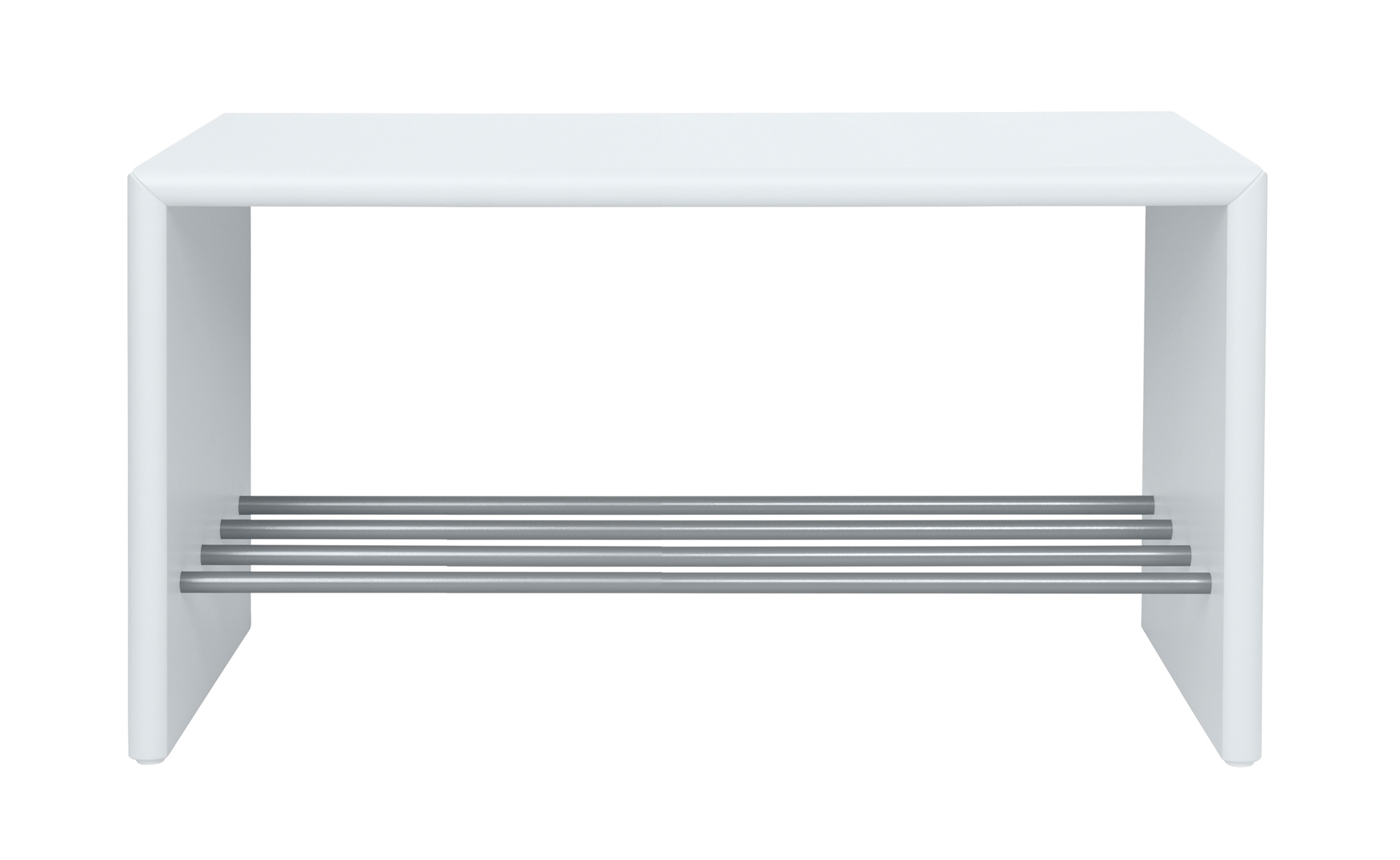 Weiße Schuhbank mit Sitzfläche und Schuhablage aus Metall, Modell Montana.