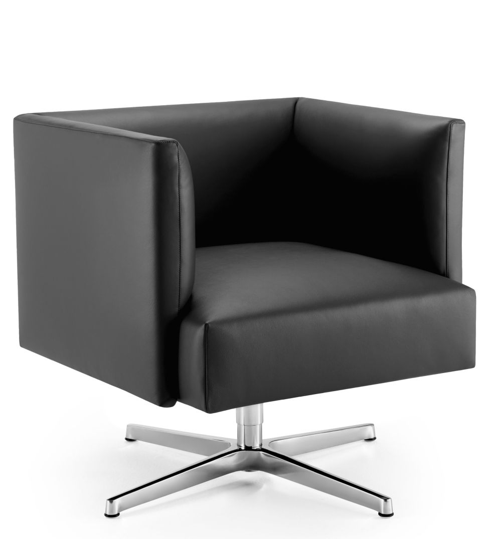 Schwarzer Muud Lite Sessel von Walter Knoll mit Drehfuß aus Chrom. Loungesessel für Büro und Wohnen.