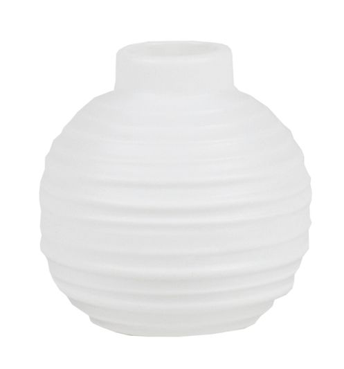 Weiße Living Wunderkugel Vase aus dem 3er Set von Räder, Einzelstück, geriffelte Oberfläche.