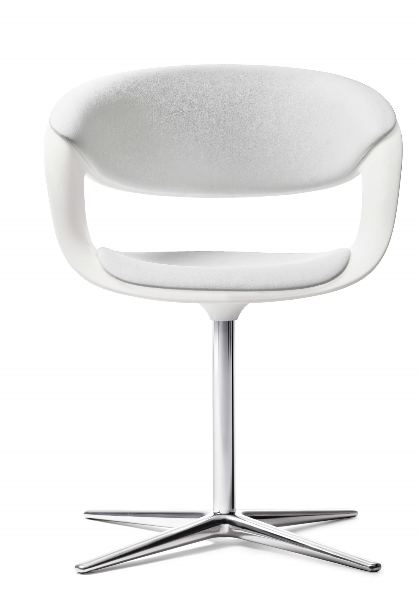 Weißer Lox Sessel von Walter Knoll mit Chromfuß, moderner Drehstuhl für Büro und Wohnbereich.
