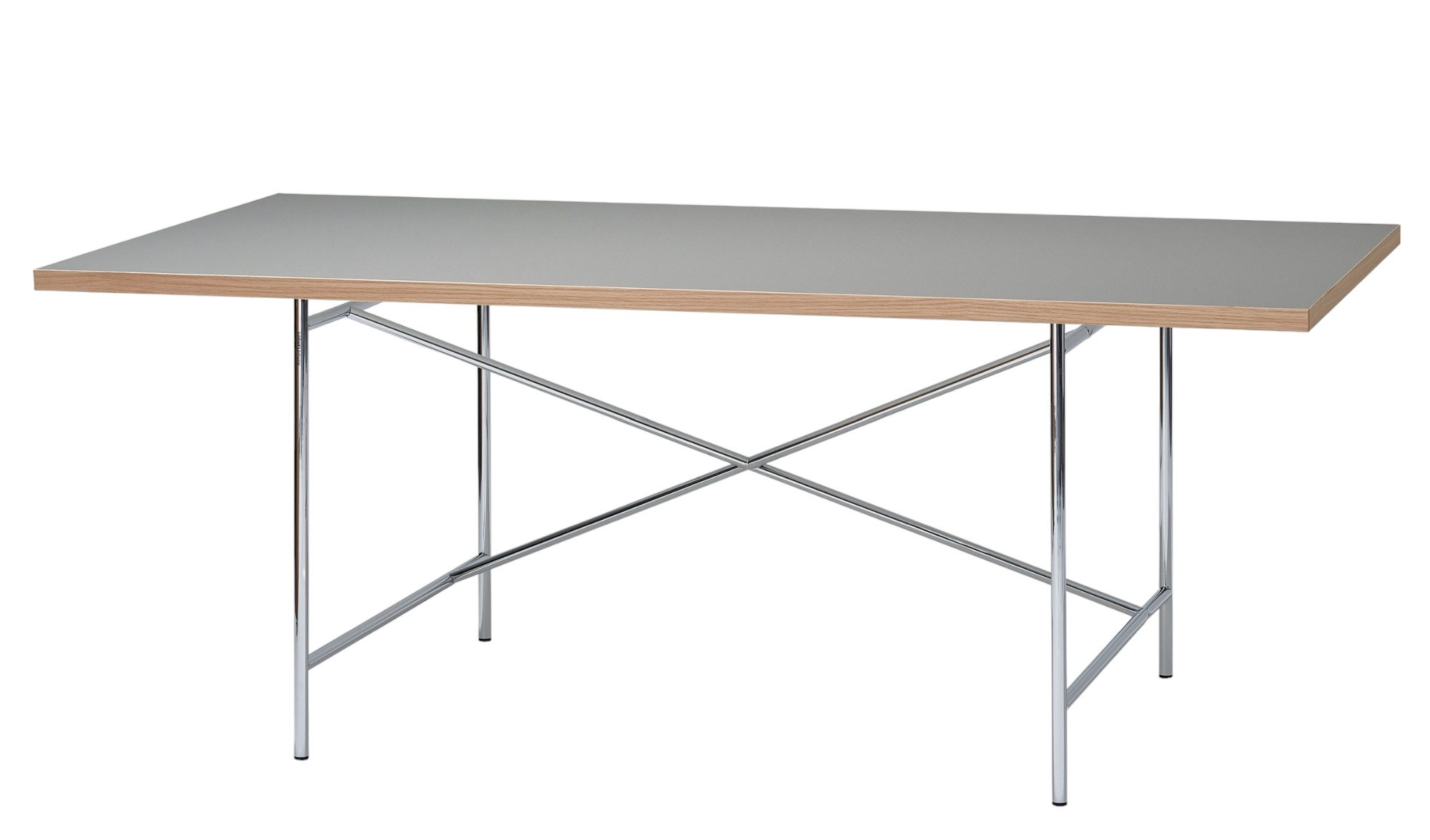 Eiermann Tisch mit Linoleum Tischplatte in Asche und verchromtem Stahlgestell.