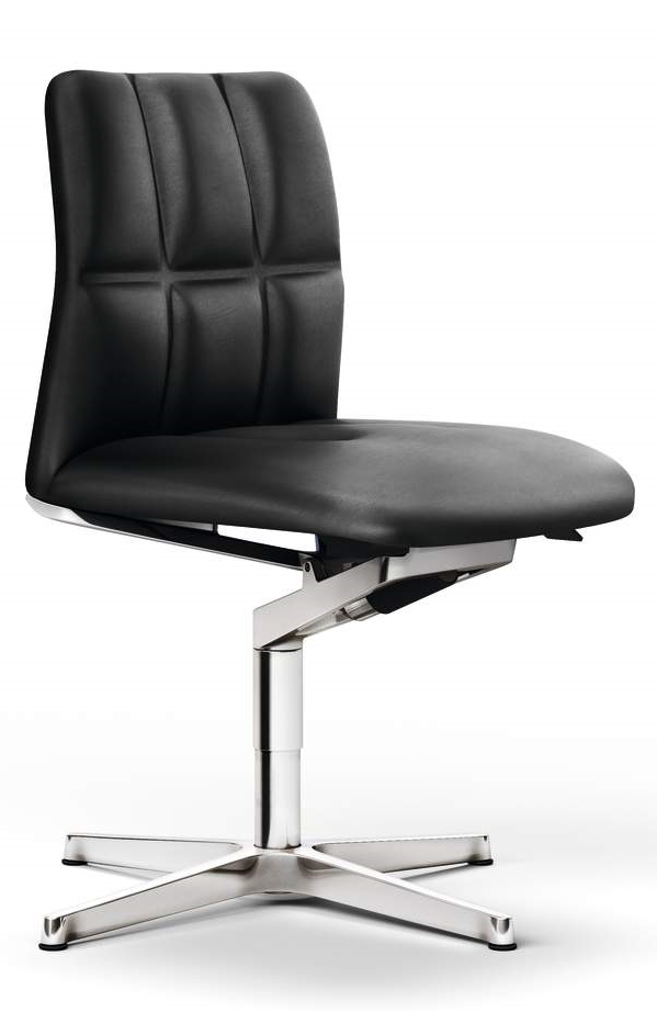 Schwarzer Leadchair Management Bürodrehstuhl von Walter Knoll mit Lederbezug und Chromfußkreuz. Ergonomischer Drehstuhl für Büro.