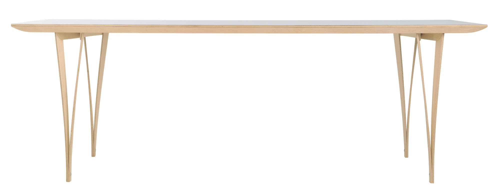 Spanoto Tisch von Moormann: Heller Holztisch mit weißer Platte und filigranen Beinen.