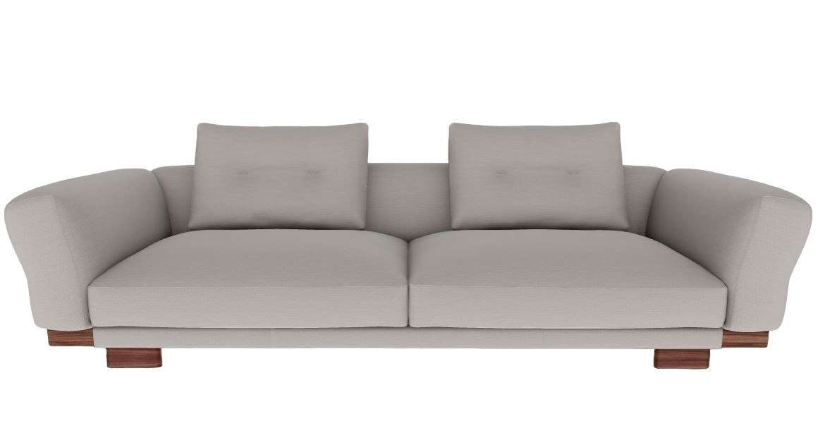 Helles, modernes Sengu Sofa von Cassina mit zwei Kissen und Holzfüßen. Bequemes, lineares Design.