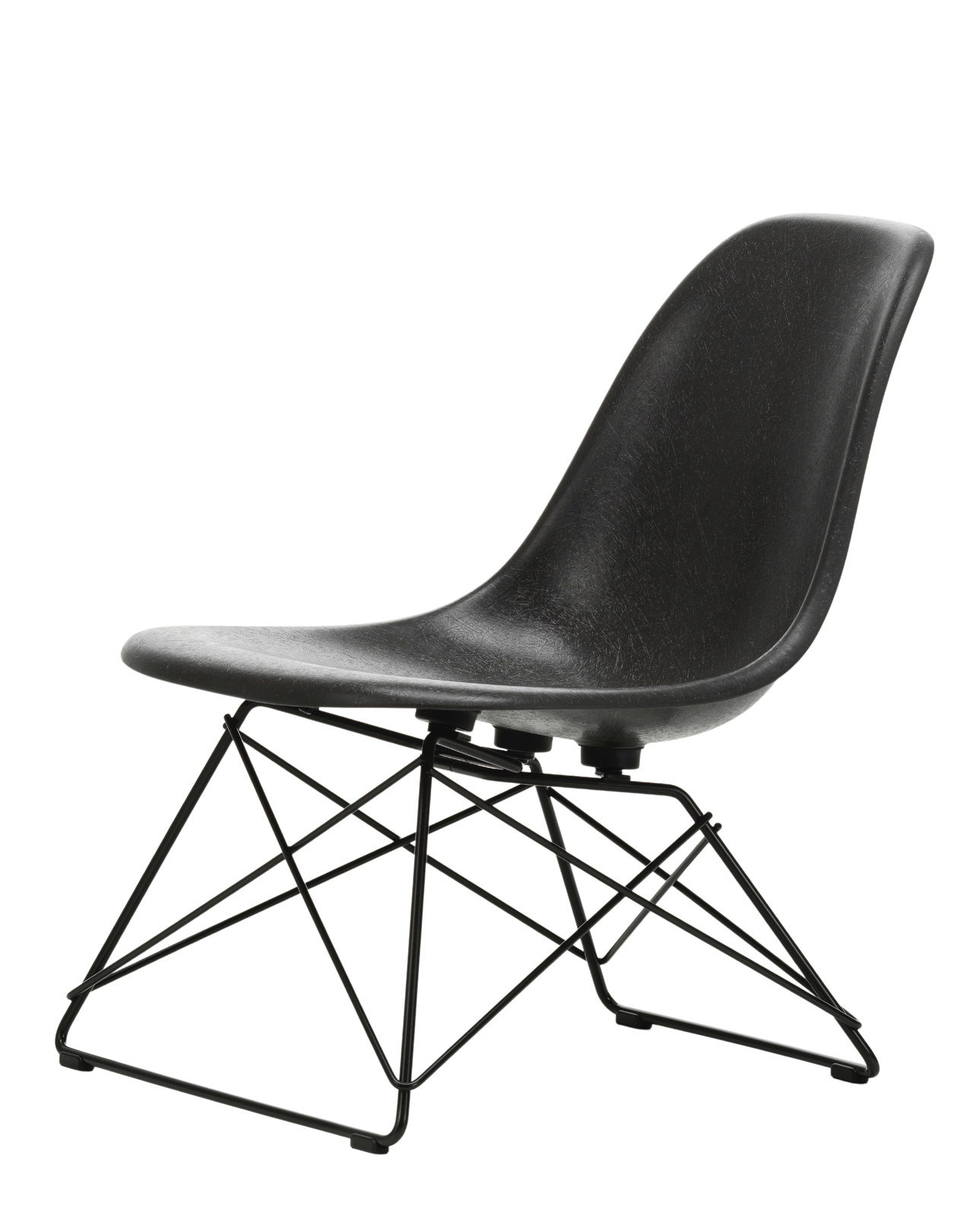 Schwarzer Eames Fiberglass Chair LSR Stuhl von Vitra mit filigranem Drahtgestell. Designklassiker.