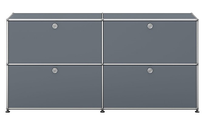 USM Haller Sideboard in Mittelgrau mit vier Klappen, modernes Designmöbel für Wohnzimmer und Büro.