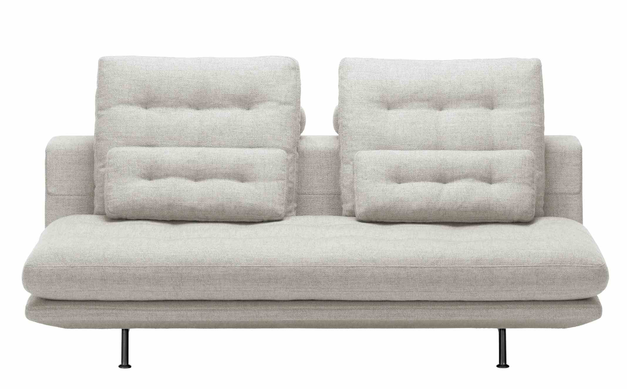 Helle Vitra Grand Sofa, ein modernes 2,5-Sitzer Sofa mit Kissen und schwarzen Füßen.